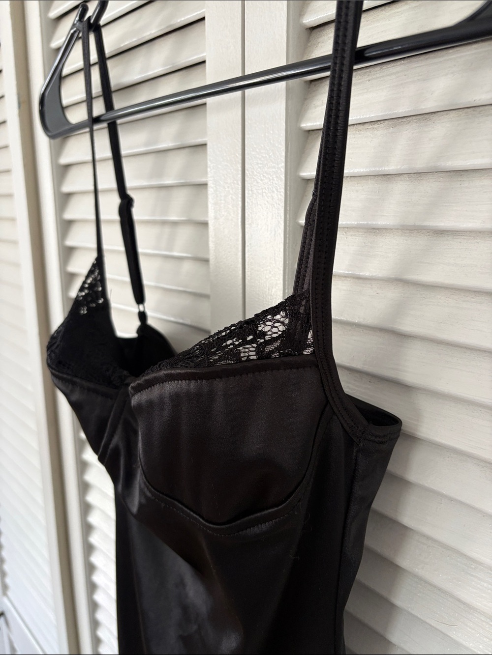 Motel Rocks Black Satin Slip Dress with Lace Accents - Picture 2 of 4